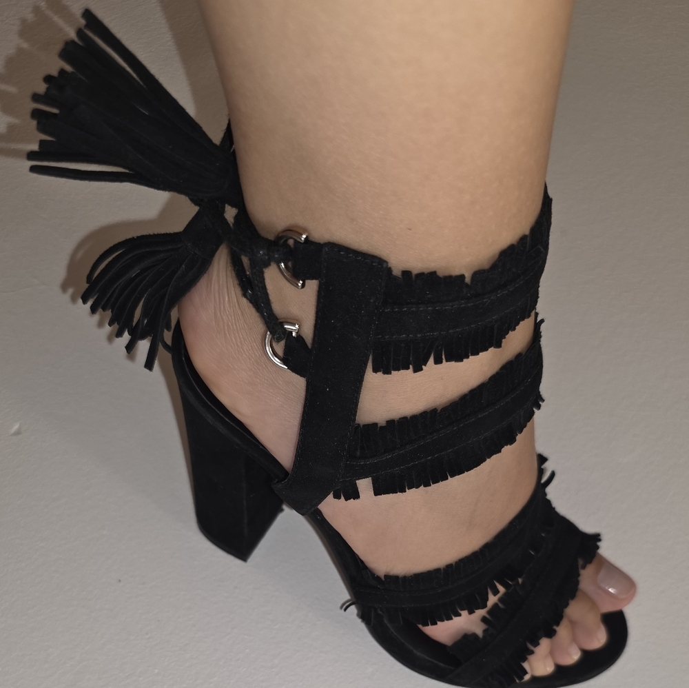 Black GUESS Fringe High Heel Sandals